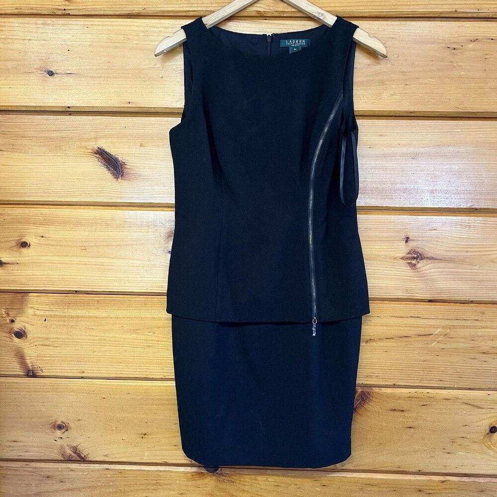 Ralph Lauren Womens Sleeveless Black Zip Accent Sheath Dress Size 8P Stretch